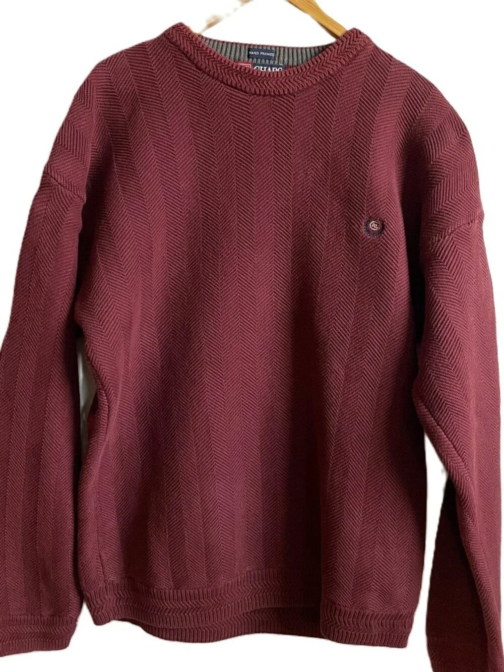 Vtg Chaps Ralph Lauren Herringbone Cotton Pullover Crewneck Sweater XL Burgundy